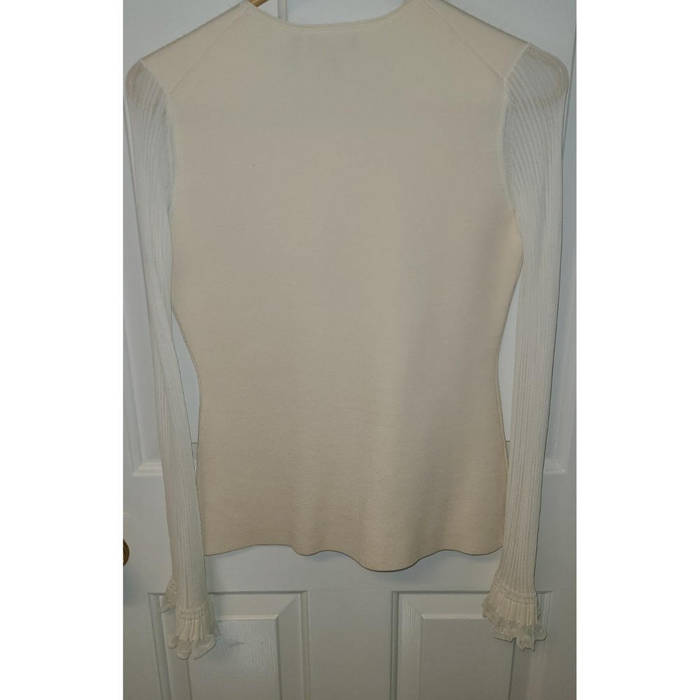Theory Tunic Sweater Cream Long Shear Ruffle Cuff Sleeve Knit Pullover Size S - Picture 4 of 9